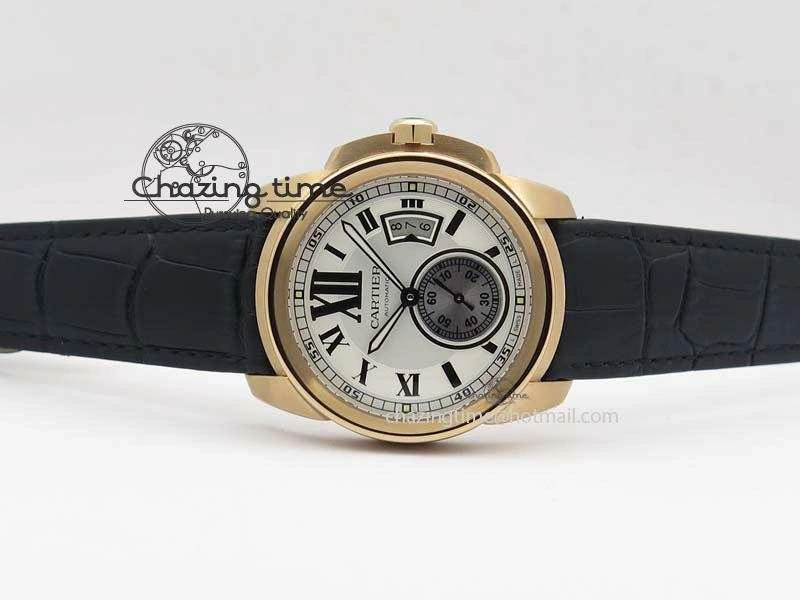 Calibre De Cartier RG JF Best Edition White Dial On Black Leather Strap A23J
