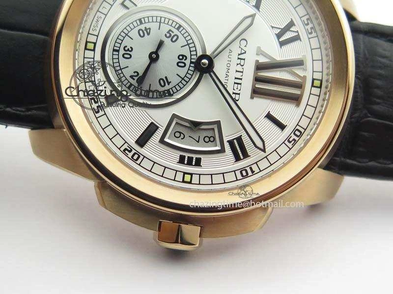 Calibre De Cartier RG JF Best Edition White Dial On Black Leather Strap A23J