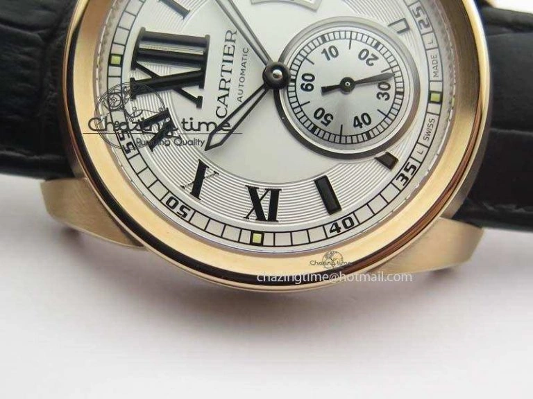 Calibre De Cartier RG JF Best Edition White Dial On Black Leather Strap A23J
