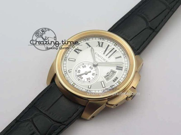 Calibre De Cartier RG JF Best Edition White Dial On Black Leather Strap A23J