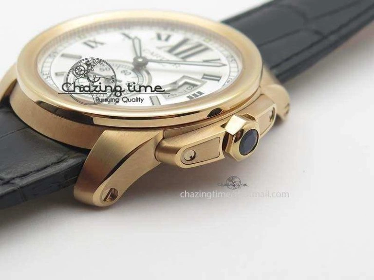 Calibre De Cartier RG JF Best Edition White Dial On Black Leather Strap A23J