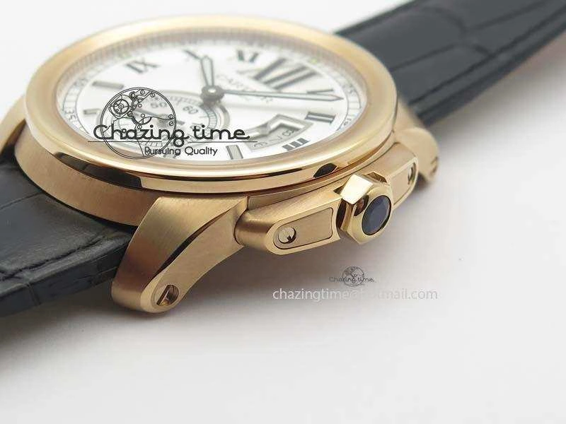 Calibre De Cartier RG JF Best Edition White Dial On Black Leather Strap A23J