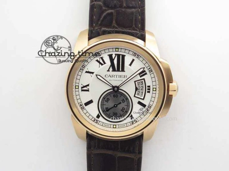 Calibre De Cartier RG JF Best Edition White Dial On Brown Leather Strap A23J
