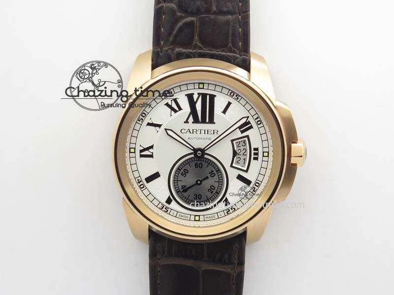 Calibre De Cartier RG JF Best Edition White Dial On Brown Leather Strap A23J