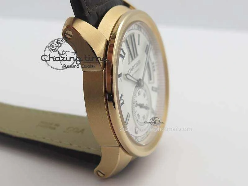 Calibre De Cartier RG JF Best Edition White Dial On Brown Leather Strap A23J