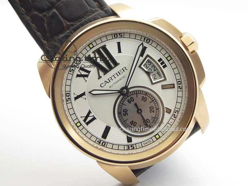 Calibre De Cartier RG JF Best Edition White Dial On Brown Leather Strap A23J