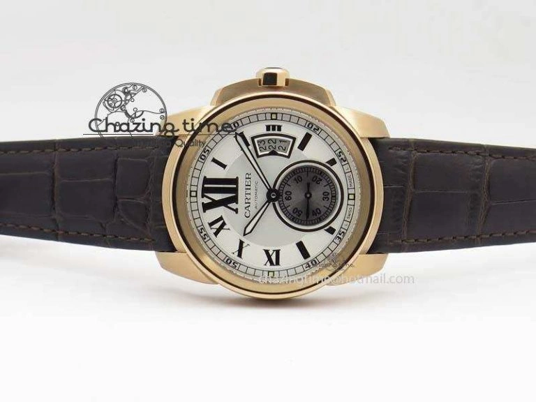 Calibre De Cartier RG JF Best Edition White Dial On Brown Leather Strap A23J