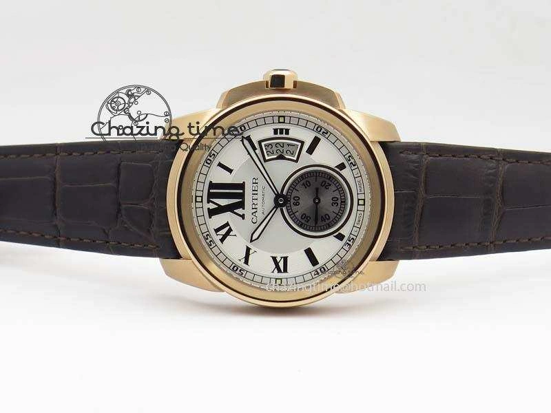 Calibre De Cartier RG JF Best Edition White Dial On Brown Leather Strap A23J