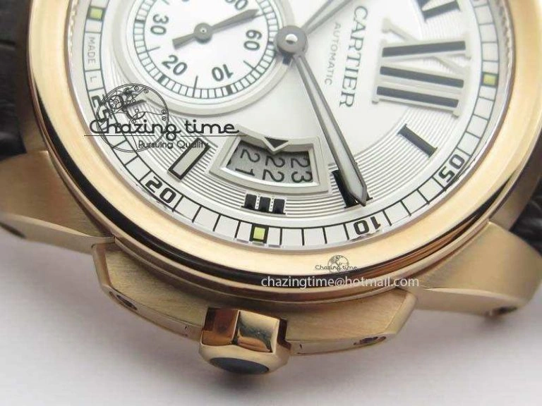 Calibre De Cartier RG JF Best Edition White Dial On Brown Leather Strap A23J