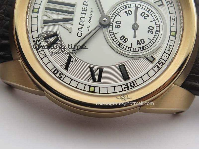 Calibre De Cartier RG JF Best Edition White Dial On Brown Leather Strap A23J