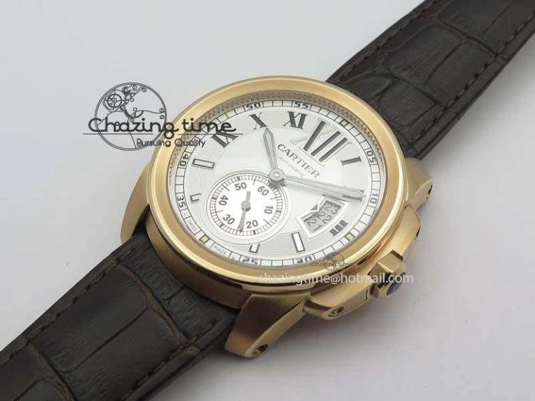 Calibre De Cartier RG JF Best Edition White Dial On Brown Leather Strap A23J