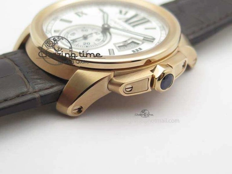 Calibre De Cartier RG JF Best Edition White Dial On Brown Leather Strap A23J