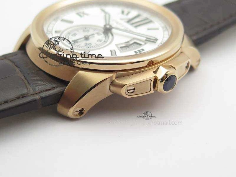 Calibre De Cartier RG JF Best Edition White Dial On Brown Leather Strap A23J