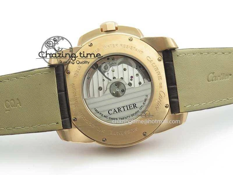 Calibre De Cartier RG JF Best Edition White Dial On Brown Leather Strap A23J