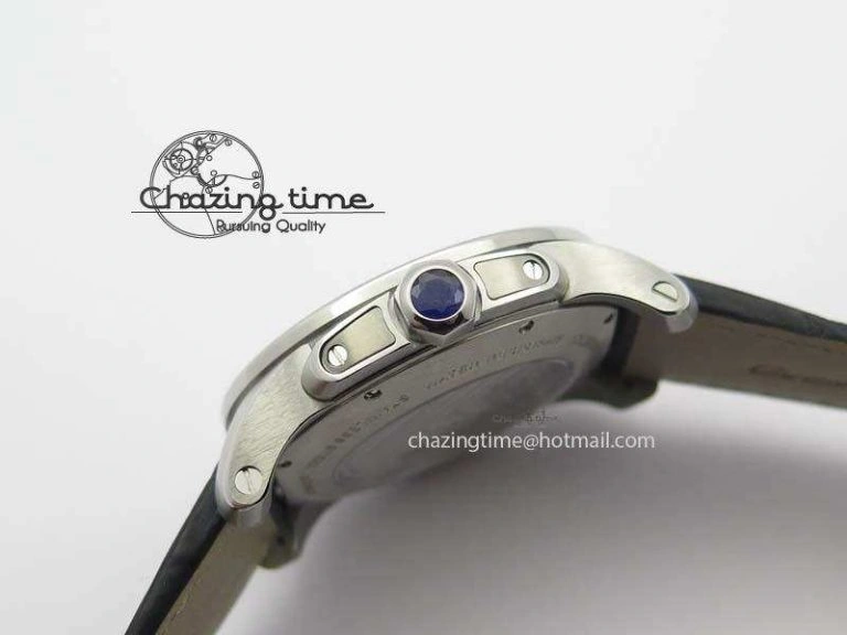 Calibre De Cartier SS JF Best Edition White Dial On Black Leather Strap A23J