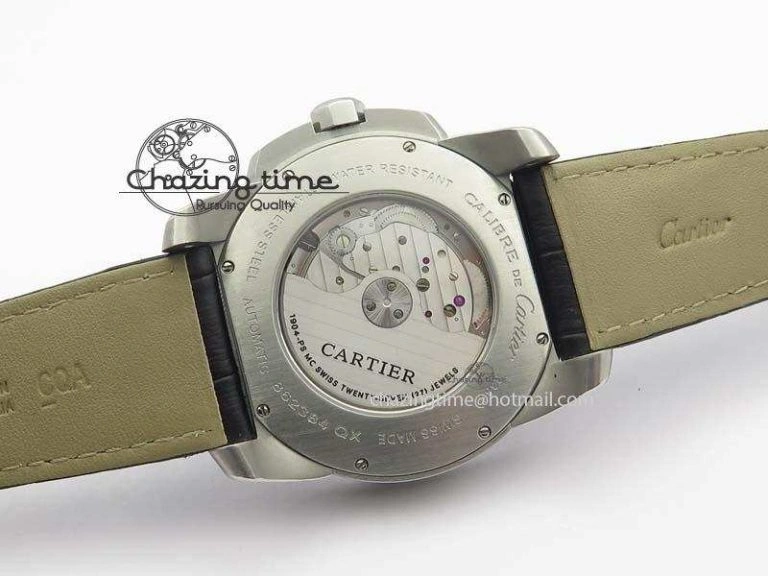 Calibre De Cartier SS JF Best Edition White Dial On Black Leather Strap A23J