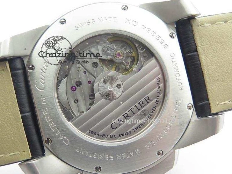 Calibre De Cartier SS JF Best Edition White Dial On Black Leather Strap A23J