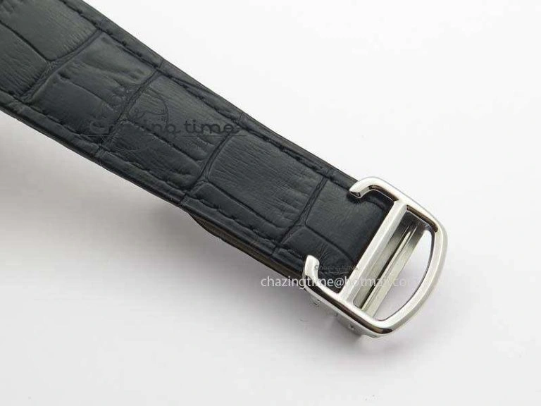 Calibre De Cartier SS JF Best Edition White Dial On Black Leather Strap A23J