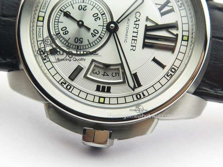 Calibre De Cartier SS JF Best Edition White Dial On Black Leather Strap A23J