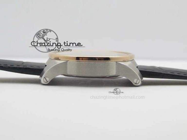 Calibre De Cartier SS RG JF Best Edition Black Dial On Black Leather Strap A23J