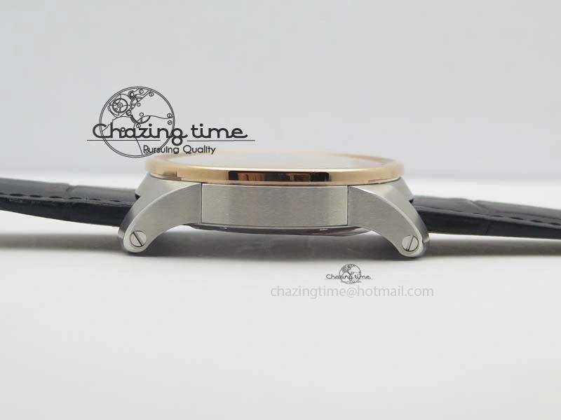 Calibre De Cartier SS RG JF Best Edition Black Dial On Black Leather Strap A23J