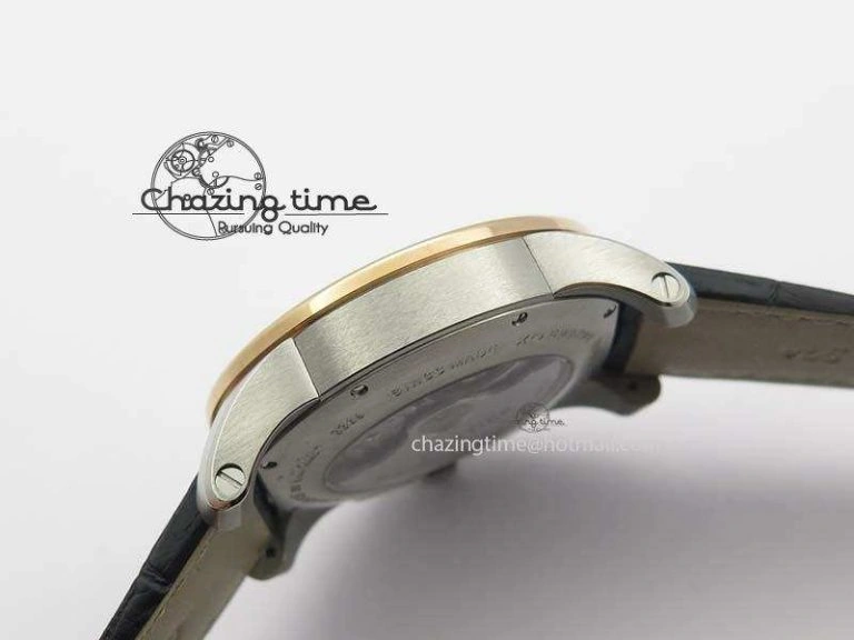 Calibre De Cartier SS RG JF Best Edition Black Dial On Black Leather Strap A23J