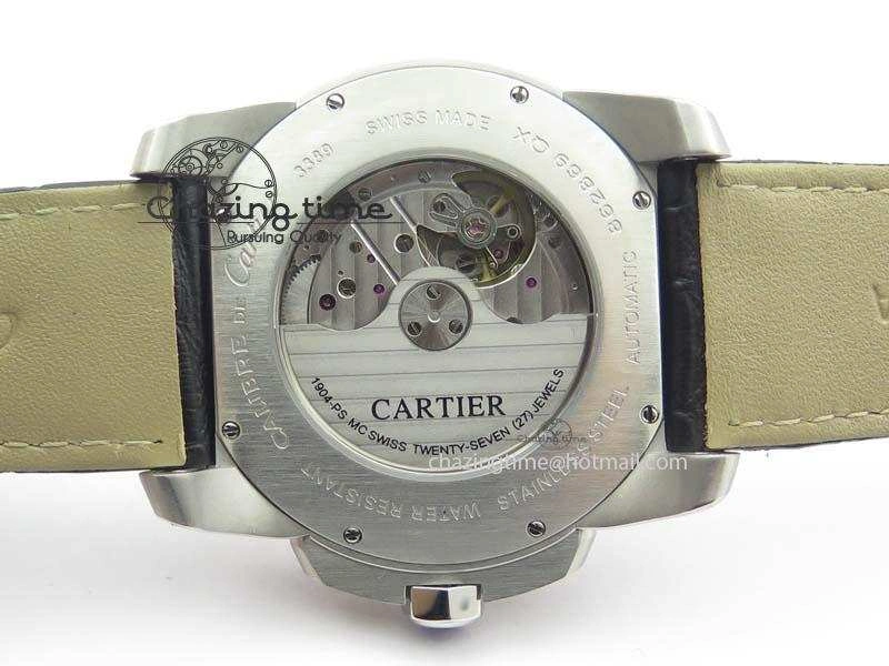 Calibre De Cartier SS RG JF Best Edition Black Dial On Black Leather Strap A23J