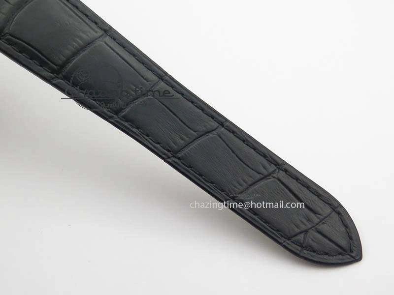 Calibre De Cartier SS RG JF Best Edition Black Dial On Black Leather Strap A23J