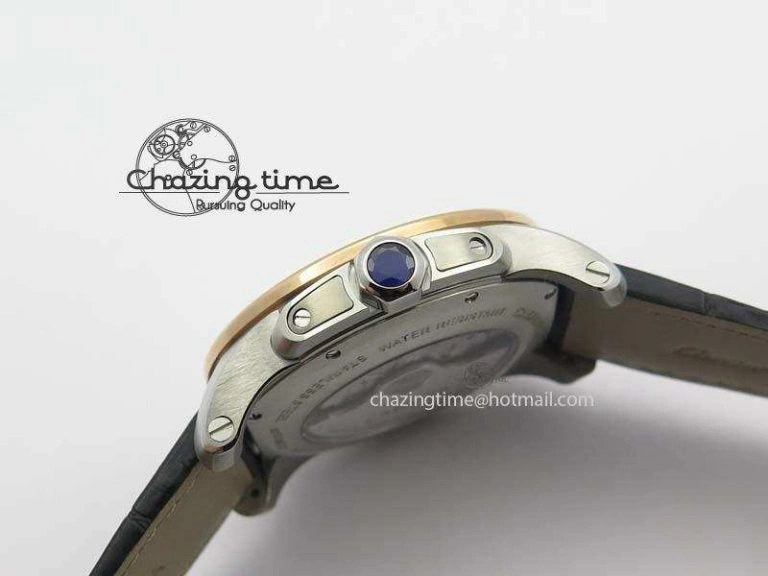 Calibre De Cartier SS RG JF Best Edition White Dial On Black Leather Strap A23J