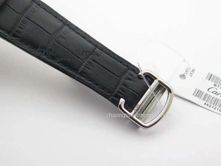 Calibre De Cartier SS RG JF Best Edition White Dial On Black Leather Strap A23J