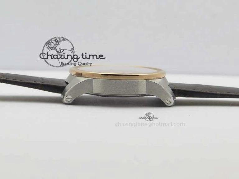 Calibre De Cartier SS RG JF Best Edition White Dial On Brown Leather Strap A23J