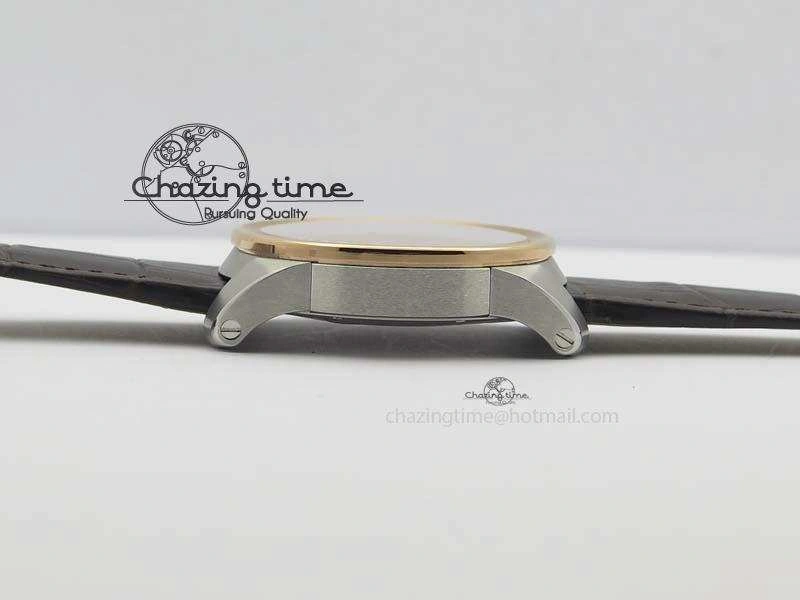 Calibre De Cartier SS RG JF Best Edition White Dial On Brown Leather Strap A23J