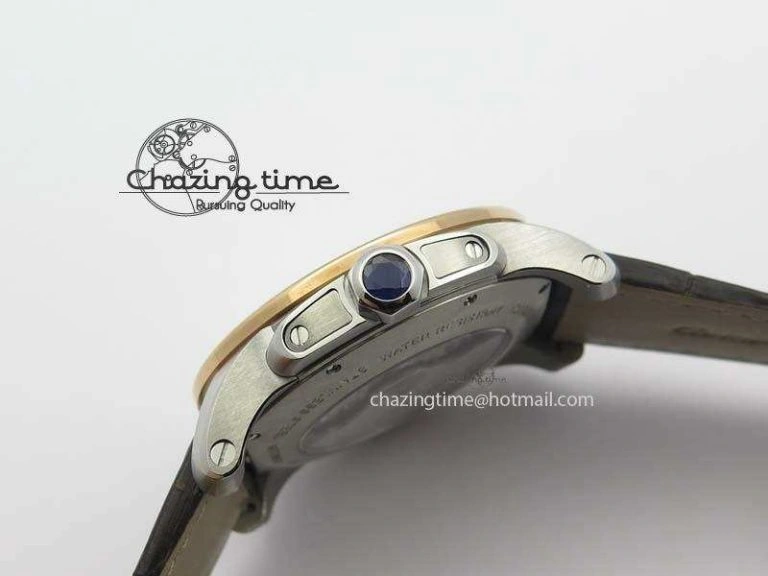 Calibre De Cartier SS RG JF Best Edition White Dial On Brown Leather Strap A23J