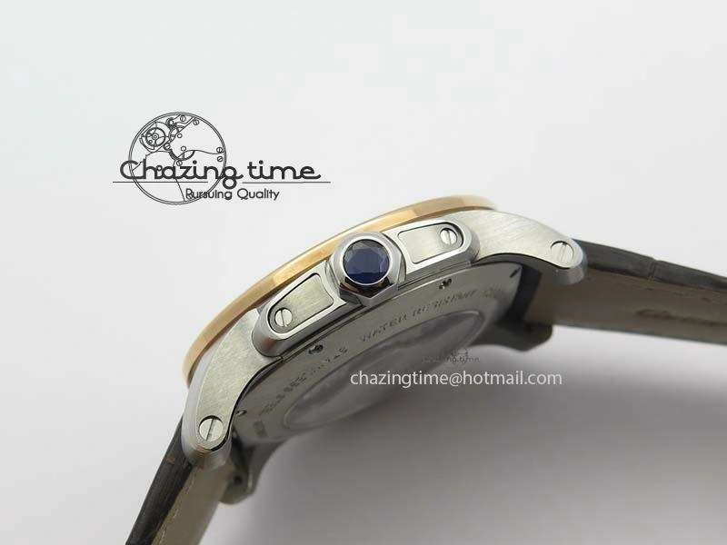 Calibre De Cartier SS RG JF Best Edition White Dial On Brown Leather Strap A23J