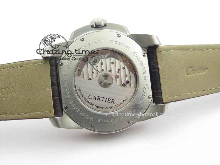 Calibre De Cartier SS RG JF Best Edition White Dial On Brown Leather Strap A23J