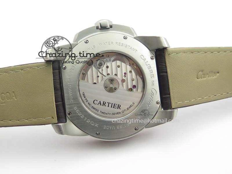 Calibre De Cartier SS RG JF Best Edition White Dial On Brown Leather Strap A23J