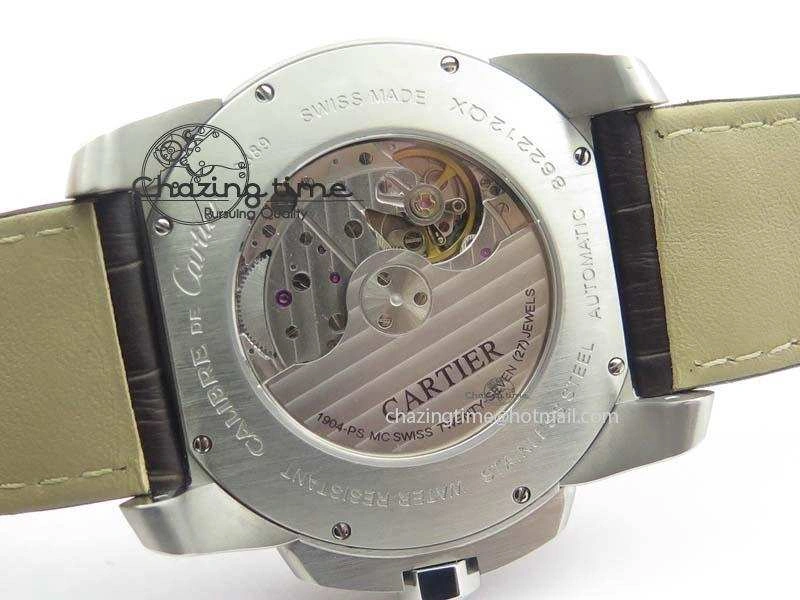 Calibre De Cartier SS RG JF Best Edition White Dial On Brown Leather Strap A23J