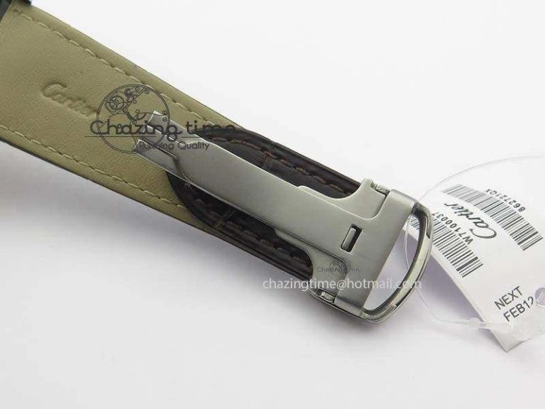 Calibre De Cartier SS RG JF Best Edition White Dial On Brown Leather Strap A23J
