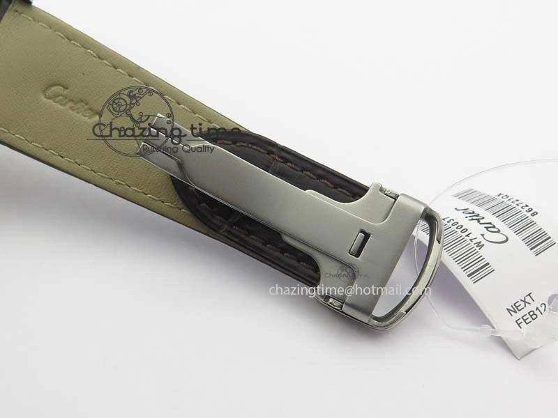 Calibre De Cartier SS RG JF Best Edition White Dial On Brown Leather Strap A23J
