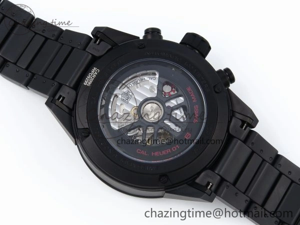 Calibre Heuer 01 Chrono 43mm Ceramic XF 1:1 Best Edition Skeleton Dial Red Hand on Ceramic Bracelet A1887