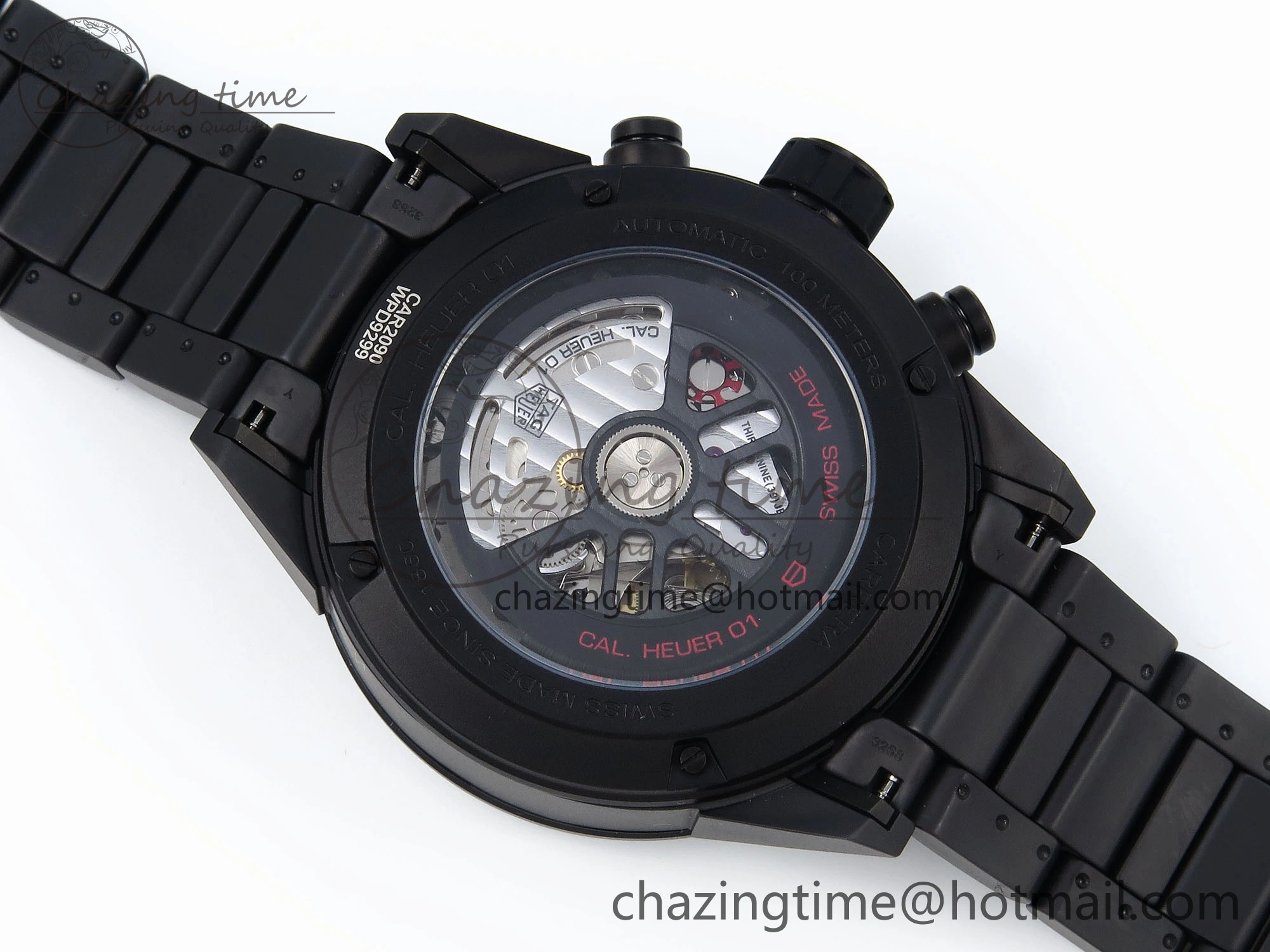 Calibre Heuer 01 Chrono 43mm Ceramic XF 1:1 Best Edition Skeleton Dial Red Hand on Ceramic Bracelet A1887