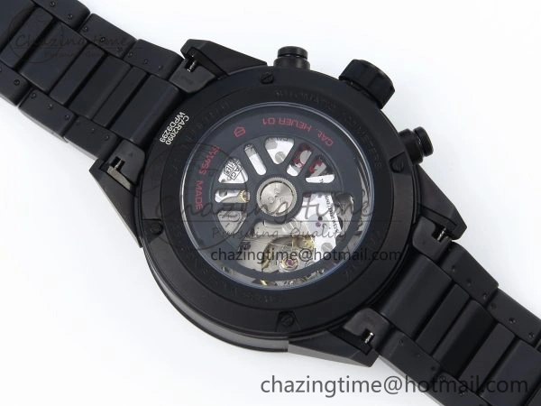 Calibre Heuer 01 Chrono 43mm Ceramic XF 1:1 Best Edition Skeleton Dial Red Hand on Ceramic Bracelet A1887