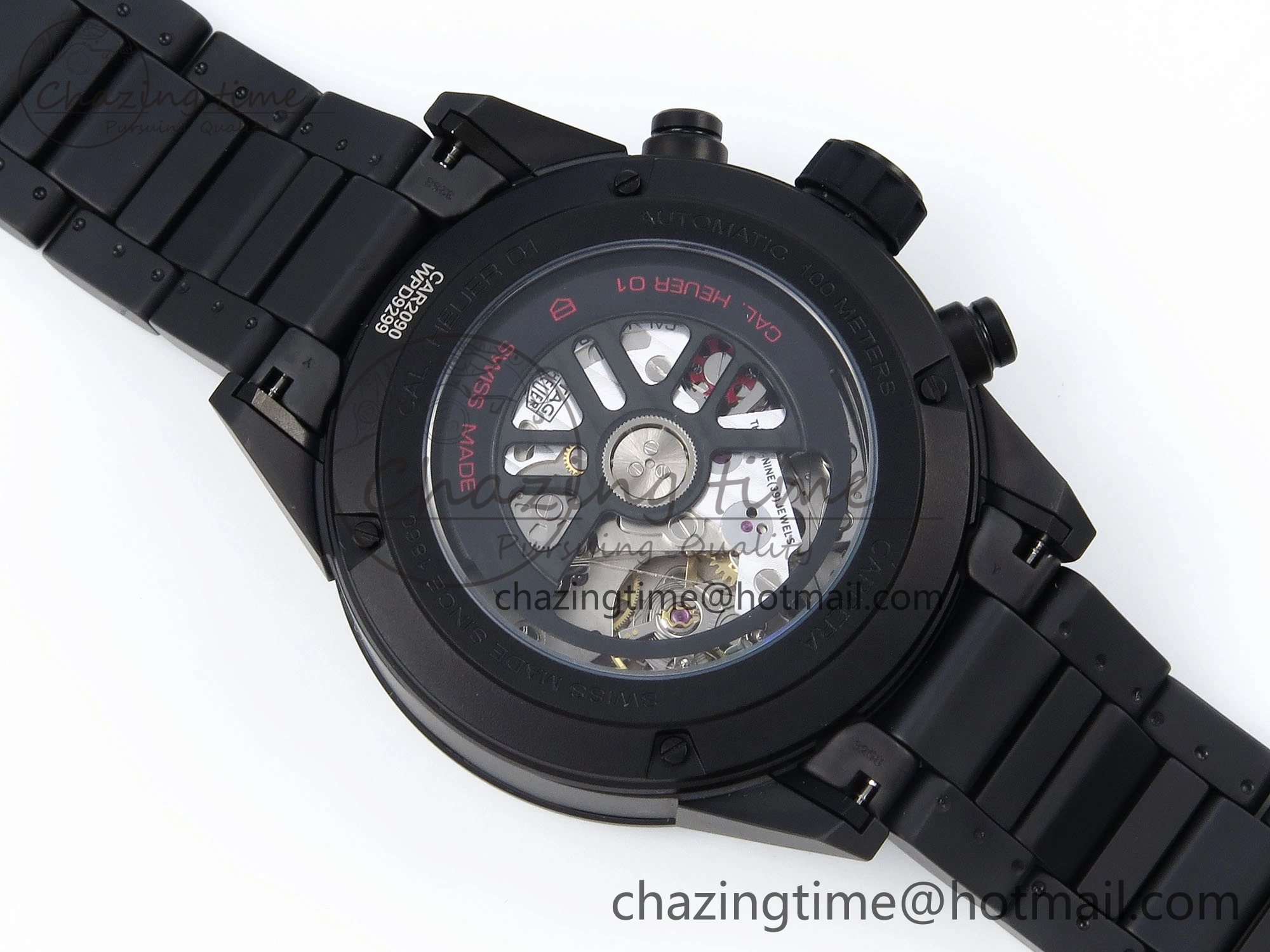 Calibre Heuer 01 Chrono 43mm Ceramic XF 1:1 Best Edition Skeleton Dial Red Hand on Ceramic Bracelet A1887