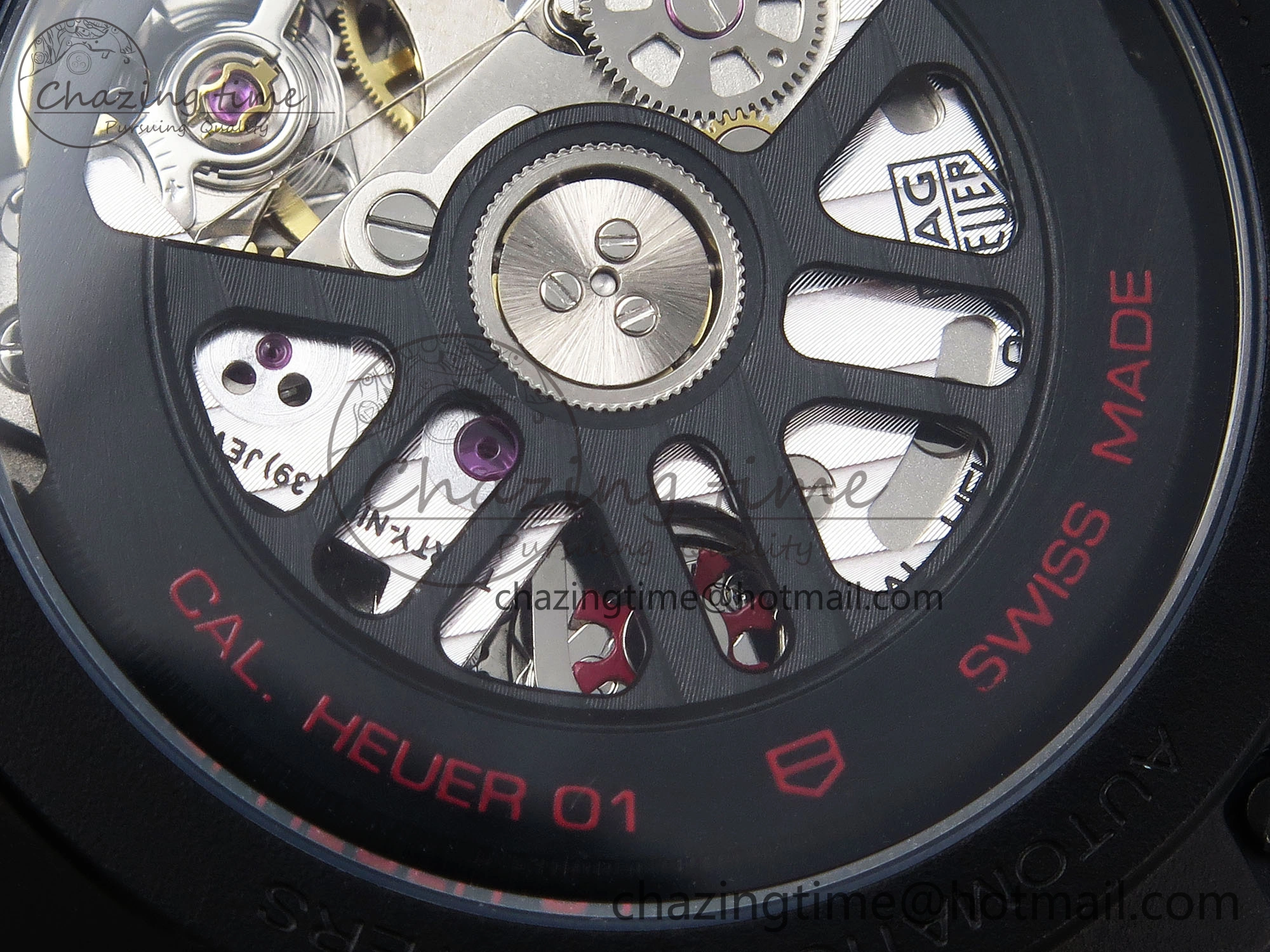 Calibre Heuer 01 Chrono 43mm Ceramic XF 1:1 Best Edition Skeleton Dial Red Hand on Ceramic Bracelet A1887
