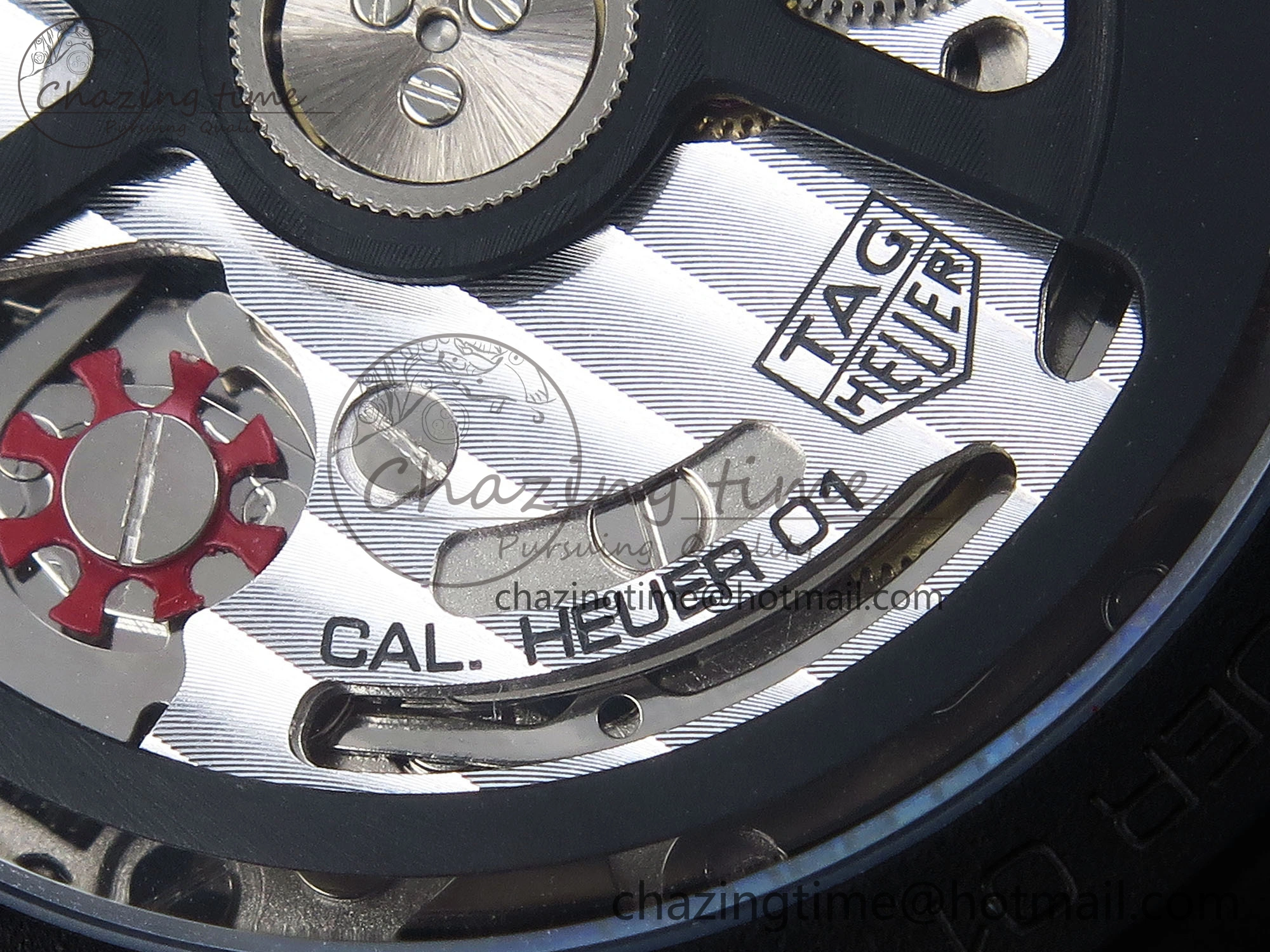Calibre Heuer 01 Chrono 43mm Ceramic XF 1:1 Best Edition Skeleton Dial Red Hand on Ceramic Bracelet A1887