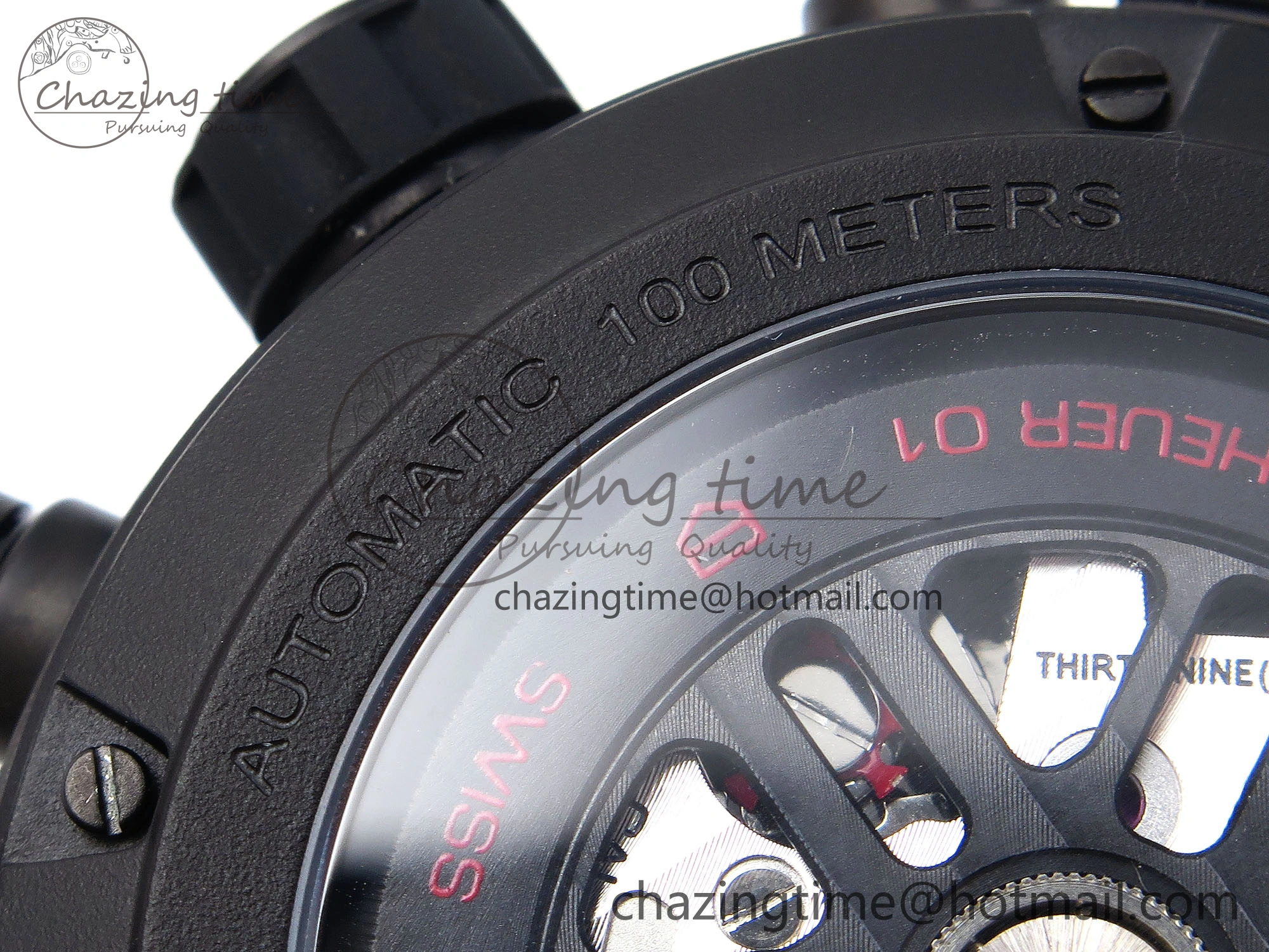 Calibre Heuer 01 Chrono 43mm Ceramic XF 1:1 Best Edition Skeleton Dial Red Hand on Ceramic Bracelet A1887