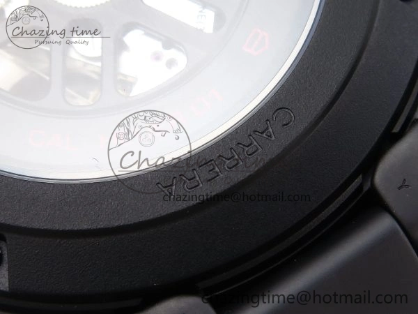 Calibre Heuer 01 Chrono 43mm Ceramic XF 1:1 Best Edition Skeleton Dial Red Hand on Ceramic Bracelet A1887
