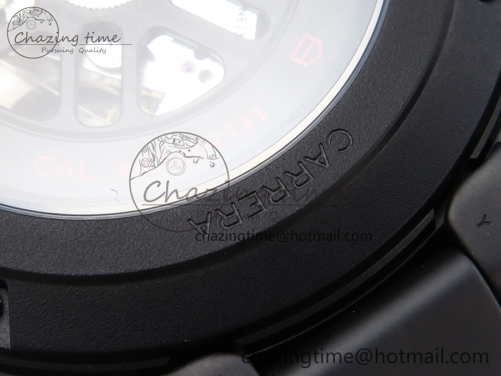 Calibre Heuer 01 Chrono 43mm Ceramic XF 1:1 Best Edition Skeleton Dial Red Hand on Ceramic Bracelet A1887