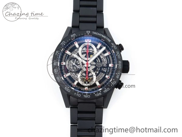 Calibre Heuer 01 Chrono 43mm Ceramic XF 1:1 Best Edition Skeleton Dial Red Hand on Ceramic Bracelet A1887