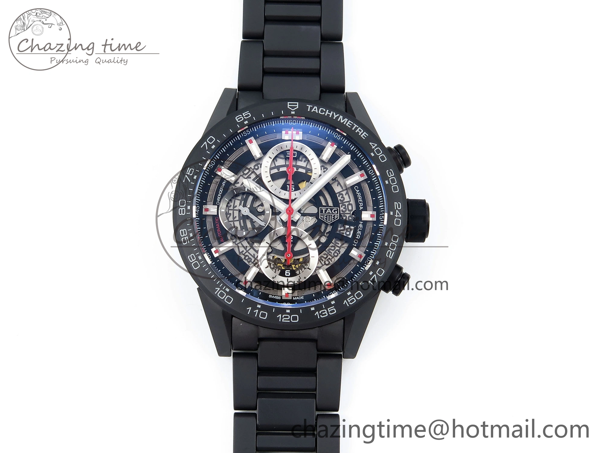 Calibre Heuer 01 Chrono 43mm Ceramic XF 1:1 Best Edition Skeleton Dial Red Hand on Ceramic Bracelet A1887